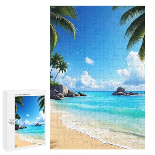 ヤシの木に囲まれた青い海ジグソーパズル パズル レジャー 子供/大人用 減圧 誕生日プレゼント 贈り物 パズル 初心者向け ギフト 誕生日 クリスマス 1000 PCS