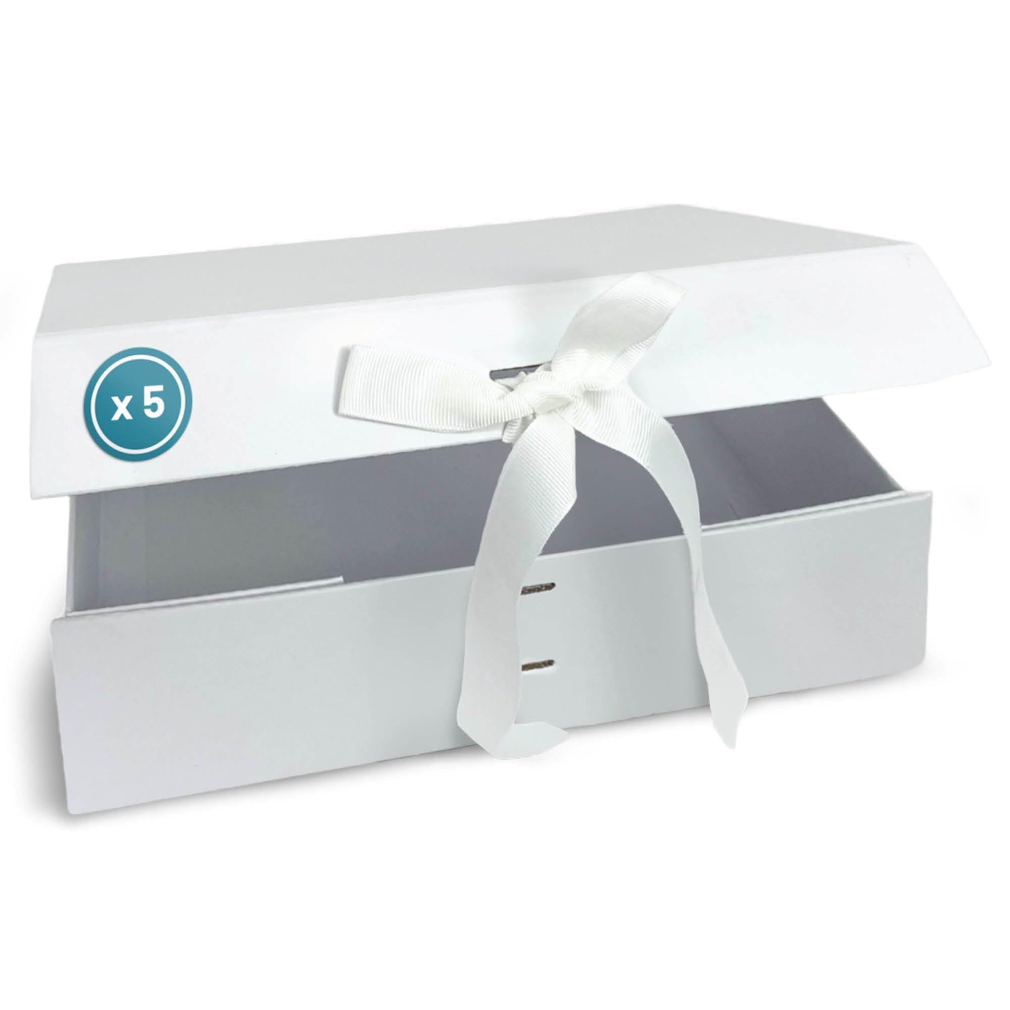 Geschenk-Box mit Deckel | 31 x 22 x 10 cm (5er Pack) | Geschenk-Karton mit Magnet-Verschluss & edler Schleife | Perfekt für Geburtstag, Hochzeit, Geburt | Geschenk-Verpackung in Weiß