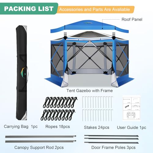 Image of COBIZI 12x12 FT Pop Up Canopy Extendable Tent, Gazebos On Clearance With Removable Roof, Screened In Gazebo,Screen Tents Portable carpas para patio for Outdoor Camping,Backyard, Garden, Blue(Upgraded)