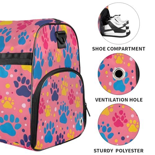 Gym Bag for Men & Women with Shoe & Wet Compartment - Duffel Bags for Travel, Sports, Fitness,Workout Dog Footprints Multi-color Sports Bag3