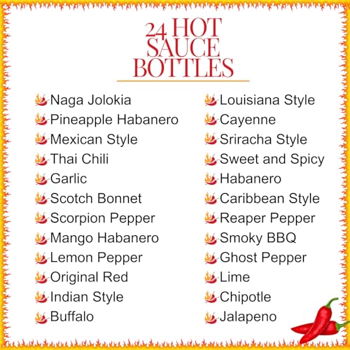Tilz, Hot Sauce Gift Sets |24 Hot Sauce Bottles, Sampler, Chilli Sauce, Food Gifts For Men |Sriracha, Jalapenos, Garlic, Cayenne Pepper, ⁠Scotch Bonne, ⁠BBQ, Chipotle | Gifts for Men, Women