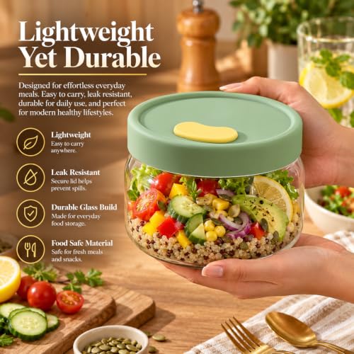 Image of bellemax 900ML Glass Storage Jar with Airtight Leakproof Lid | Transparent Food Storage Containers for Kitchen, Fridge & Pantry | Glass Salad, Fruit, Snack, Dry Fruit Set of 2