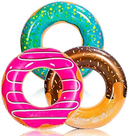 JOYIN Donut Pool Float with Glitters 32.5” (3 Pack), Funny Pool Tube Toys for Swimming Pool Party and Donut Party Supplies