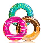 JOYIN Donut Pool Float with Glitters 32.5” (3 Pack), Funny Pool Tube Toys for Swimming Pool Party and Donut Party Decorations