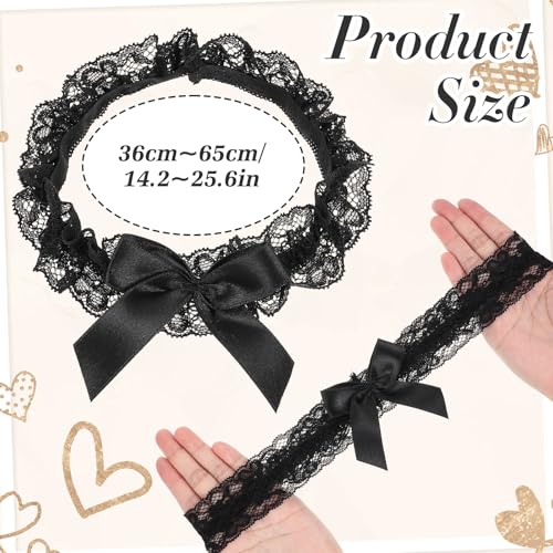 IANFAN Black Lace Garter, 2 PCS Adjustable 14.2–25.6in Thigh black garters for thigh With Bow, Sexy Bridal Garter Belt For Bride, Wedding, Party, Girls Gifts