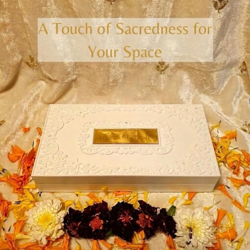 Image of Ayodhya Ram Mandir Pocket Temple for Wedding Gift, Housewarming Gift & Pooja Room Decor | Gold Plated Photo Frame with Charan Paduka - 8 Inches (White)