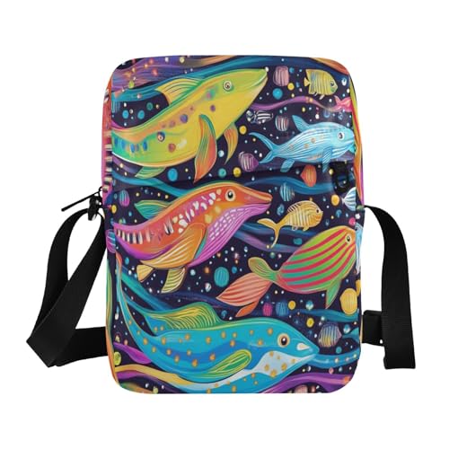 Psychedelic Sea Animals messenger bag crossbody Small Crossbody Bags Shoulder Handbag For Travel Adjustable Strap for outdoor sports business