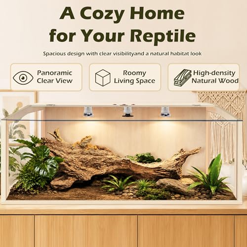 Image of PROLEE Bearded Dragon Tank, Lizard Tank with Clear Tempered Glass, Anti-Scratch Reptile Enclosure, Reptile Tank Built-in Light Fixtures with Switch (48X20X20inch,80 Gallons)