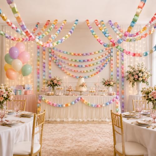 Lincia 600 Sheet Paper Chain Garland Strips 1x8 Inch with Double Sided Tape DIY Construction Paper Chains for Birthday Wedding Holiday Party Decorations Crafts Supplies (Macaron)