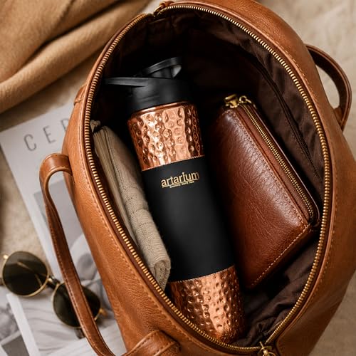 Image of Artarium Sipper Bottle 100% Pure Lightweight Copper Water Bottle Leak Proof Protection Durable & Rust Proof Hammered Copper Bottle With Added Health Benefits (Sipper Water Bottle Black 1 Litre)