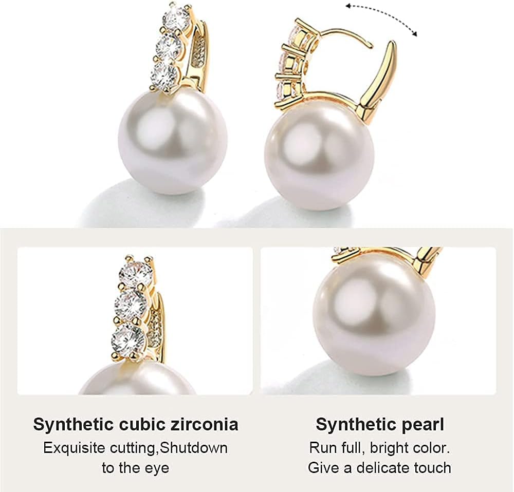 Pearl Earrings for Women 14K Gold Plated Hypoallergenic Pearl Earrings 5A Cubic Zirconia Dangle Earrings Elegant Jewelry - Image 6