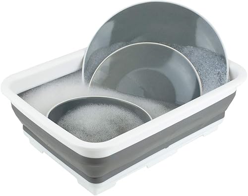 Home Basics Plegable de silicona y plástico multiusos, cubo de lavado, lavabo portátil, sartene, tina de platos, cubo de hielo para uso en