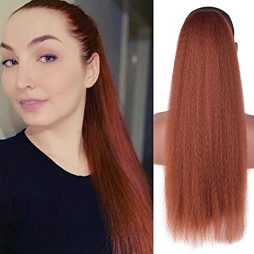 Clip in Ponytail Extension Wrap Around Long Yaki Kinky Straight Pony Tail Hair 24Inch Synthetic Hairpiece Magic Paste Ponytail for Women