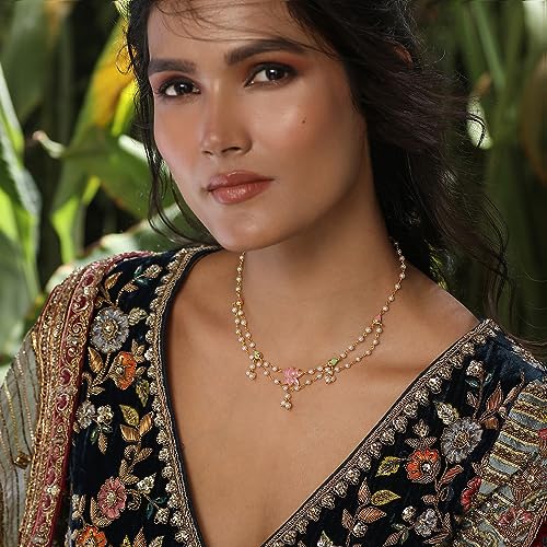 TARINIKA Jalaja Lotus Motifs Layered Pearl Necklace - Gold Plated Brass, Enamel & Pearls, Traditional Indian Jewelry for Women, Wedding & Festive Wear Gift for her2