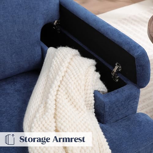 Image of Accent Chair Set of 2 with Storage Armrest, Modern Upholstered Reading Living Room Chairs, Comfy Large Armchair, Fabric Single Sofa Chair for Bedroom (Blue)