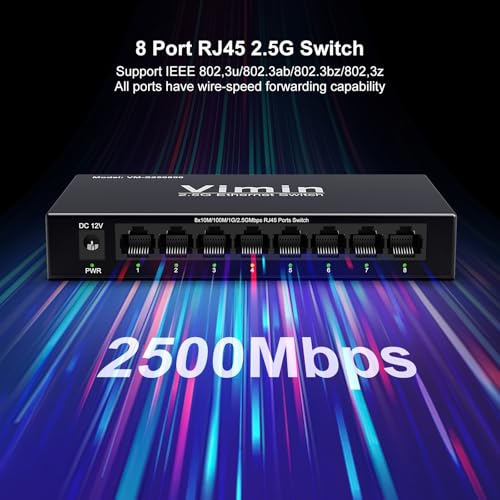 Image of 8-Port 2.5G Switch Unmanaged, 8 x 10 /100 /1000 /2500Mbps RJ45 Ports, Plug & Play 2.5G Ethernet Switch, 8 Port Network Switch 2.5 Gigabit Metal Housing, Desktop /Wall-Mount, for Home & Office Network