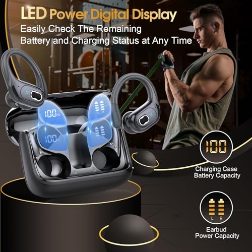 Aptkdoe 2 Sets Wireless Earbuds Sport, Bluetooth 5.4 Over Ear Buds Stereo Deep Bass Over Ear Bud with Earhooks, 75H Wireless Earphones with Mic, IPX7 Waterproof Earphone for Sports Black+Rose Gold - image 5