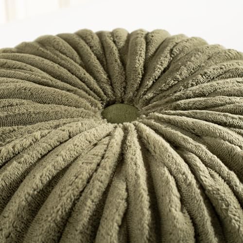 Image of HIG Set of 2 Olive Flannel Decorative Round Pleated Throw Pillows