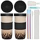 ZgoEC 730ml Bubble Tea Becher mit Deckel und Strohhlam, 2er Auslaufsicher Bubble Tea Gläser, Wiederverwendbare Trinkglas Tumbler Cup Eiskffee Becher, Schwarze Smoothie Glas Trinkbecher mit Stohhalm