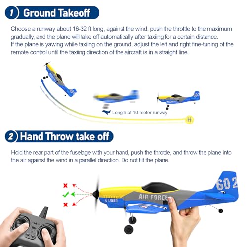 Image of Rc Plane, 3 Channel Rc Airplane 2.4Ghz With 2 Batteries 6-Axis Gyro Stabilizer, Easy To Fly For Beginners Adults And Kids (P-51D), Blue