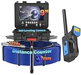 Anysun Sewer Camera with Locator, Distance Counter, Self-Leveling Pipe Inspection Camera 100FT 0.28in/7mm Diameter Cable, 9'' 1080P IPS Screen Plumbing Camera with DVR Recording-32GB