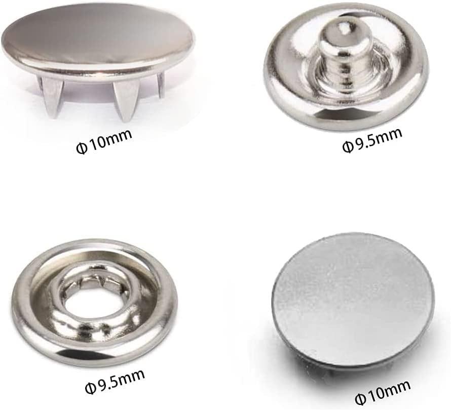 Miniatura 2 de 80 juegos de broches de metal de 0.39 pulgadas con botones de acero inoxidable para costura y manualidades (juego de 80 y pileros)