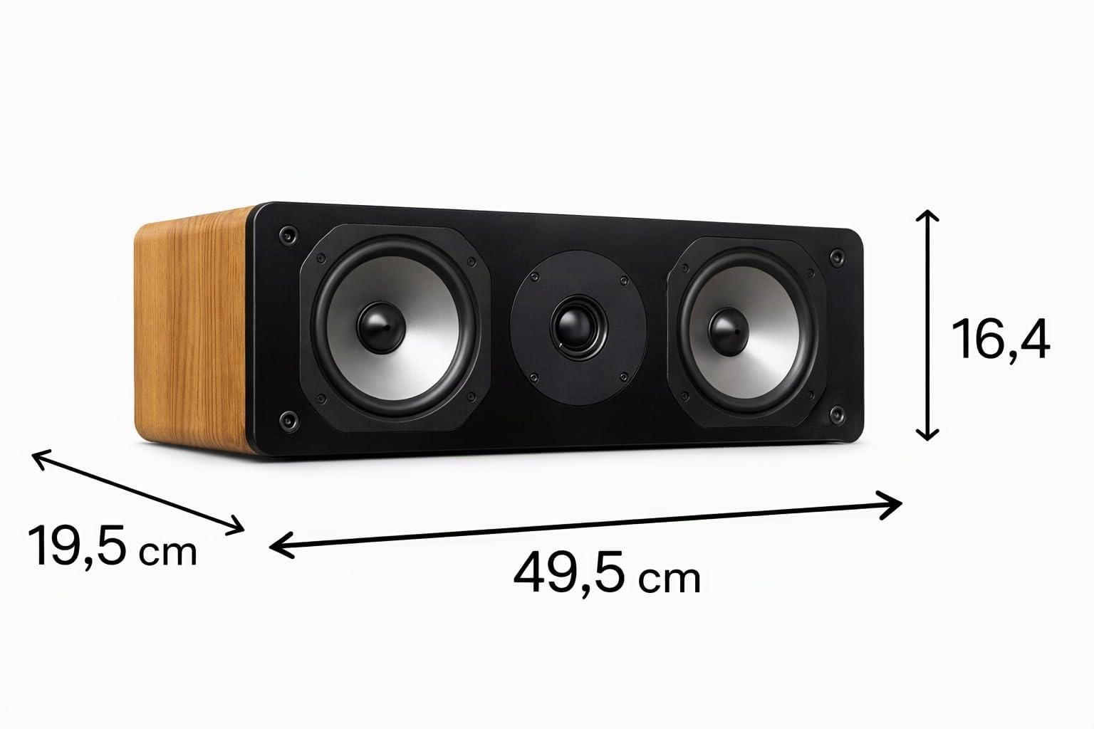 Dynavoice Challenger C-5 Eiche Natur. Passiver Center Lautsprecher 2 Wege 120W 8 Ohm. Doppelter 5,25 Zoll Woofer und 1 Zoll Tweeter. Heimkino HiFi. Bassreflex Rückseite. VESA 10x10 kompatibel.