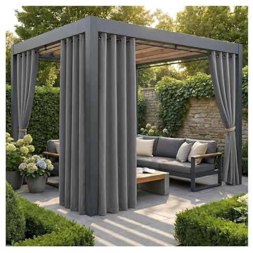 Cortinas para exteriores impermeables para patio, 2 paneles, privacidad, resistentes a la intemperie, cortinas exteriores con ojales para pérgola, cenador, porche, cabaña, balcón, 2 piezas, 266 x 150