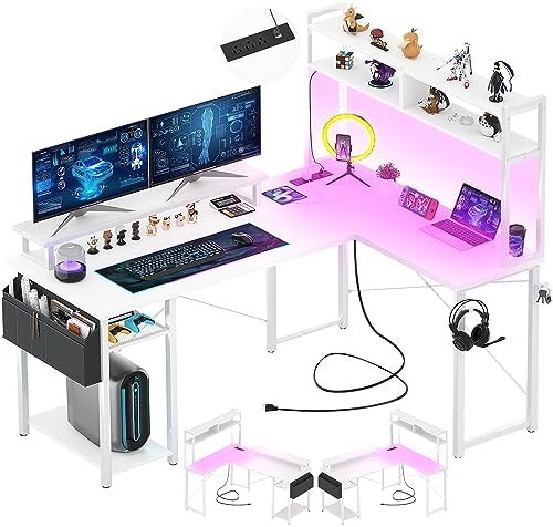 Amazon.com: Aheaplus Small L Shaped Desk with Charging Port & LED Strip ...