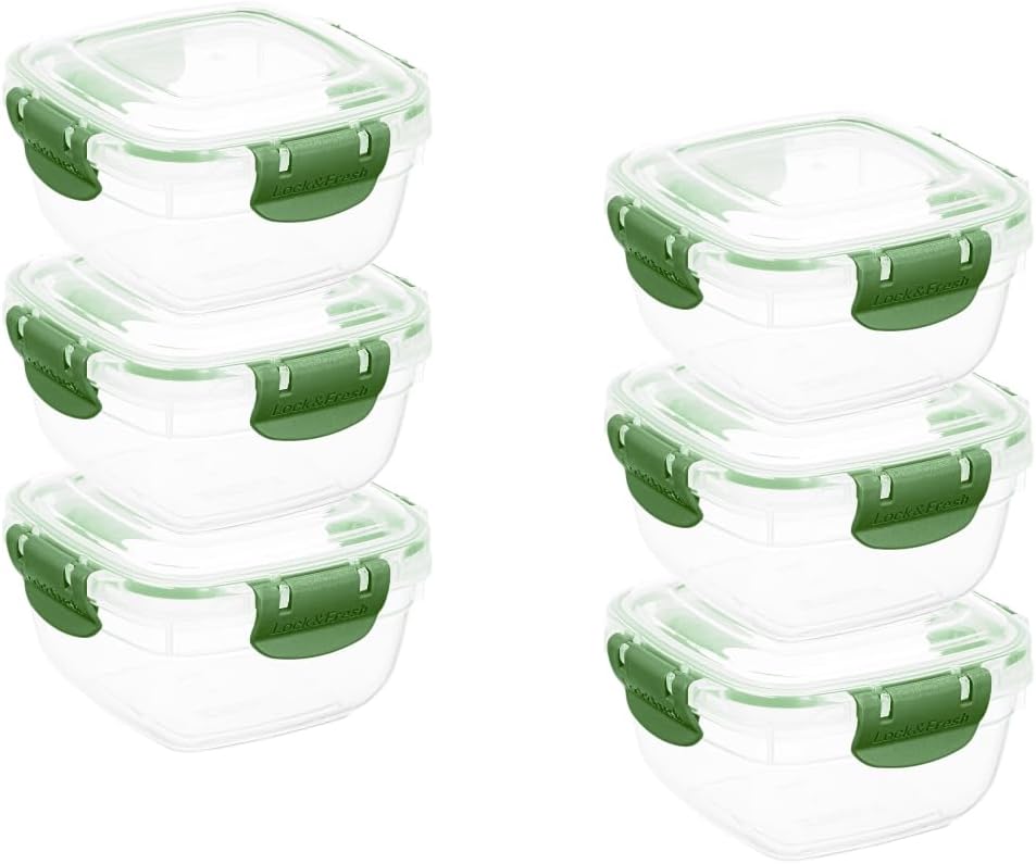 Superio Plastic Food Storage Containers with Airtight Lids, 6 Pack- 16 Oz, BPA Free, Leakproof, Stackable, Microwave, Dishwasher, Freezer Safe, Green