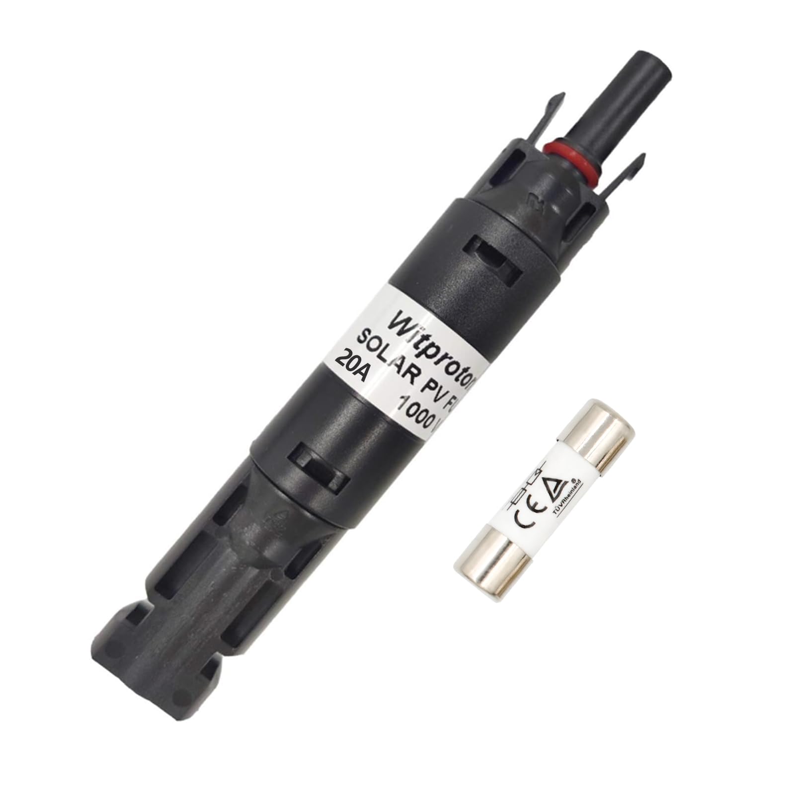 Witproton 20A Solar In-line Fuse Holder, IP68 1000V for Solar Panel and Inverter in Photovoltaic System, Male and Female Connector with 1 Fuse