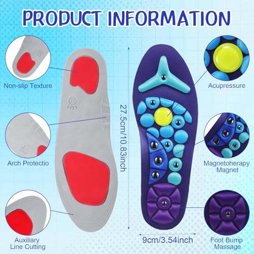 Image of Glitopper Acupressure Magnetic Insoles Orthopedic Massage Insoles with Magnetic Technology Shock Absorption Arch Support Helps Blood Circulation and Relieve Fatigue(Blue,M(Men 8-11 /women 9-12))