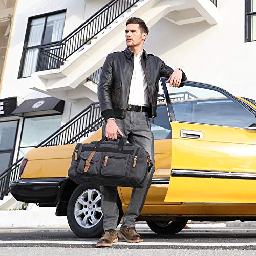 Plambag Large Canvas Duffel Bag Overnight Travel Tote Weekend Bag Dark Gray