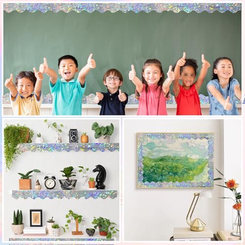 STARLIBOO 60 Feet Bulletin Board Borders, Holographic Silver Scalloped Rolled Border Trim for School, Classroom & Offices - Thumbnail 6