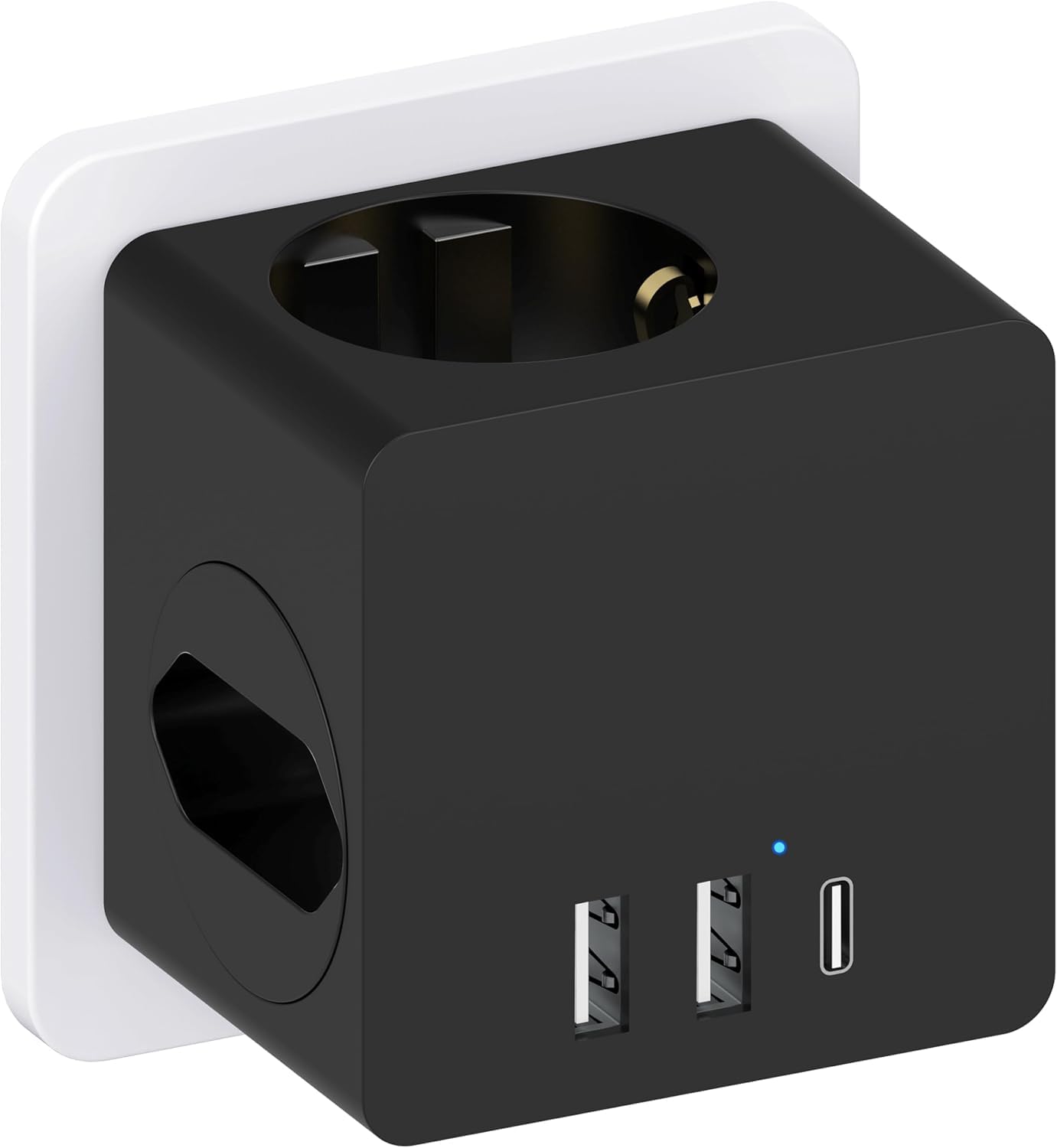 Steckdosenwürfel ohne Kabel, Steckdosenadapter mit USBC für DE/NL/ES/SE/FR, 4000W Cube Mehrfachsteckdose mit 3 USB, 3 Fach Mehrfachstecker für Steckdose mit Überspannungsschutz & Kindersicherung