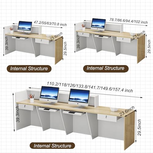 Wood Reception Desk Marble Stone with Checkout Retail Counter L Shaped Modern Mostrador para Negocio Office Desk Closed Front with Storage Drawers for Barber,Salon,Clothing Store by PLMOKN - Image 2