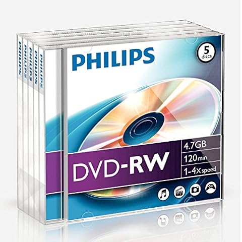 Philips DVD-RW Rohlinge (4.7 GB Data/ 120 Minuten Video, 1-4x Speed Aufnahme, 5er Jewel Case) Cover