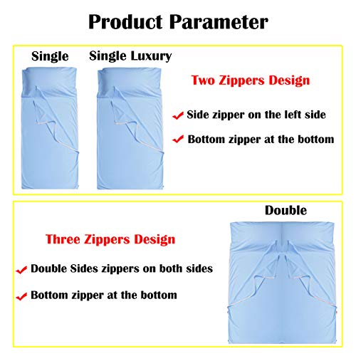image for Cozysilk Sleeping Bag Liner with Zipper - Pure Cotton Sleep Sack Adult