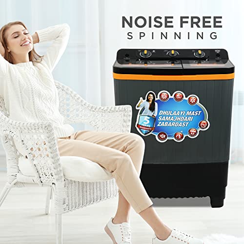 Image of Intex 7.5 KG Semi Automatic Top Loading Washing Machine with Toughened Glass Lid (Modern Design, Dark Black-Grey-Orange, , SA75DBHG)