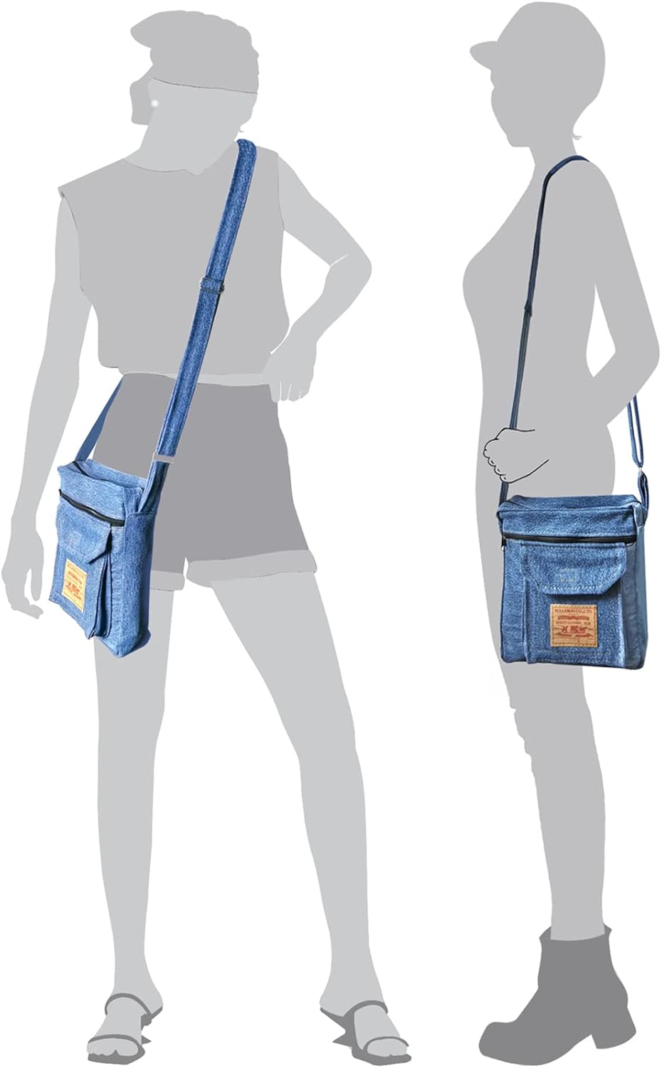 Upcycling Blue Denim Jeans Messenger Cross Body Shoulder Handbag Purse for Unisex - Image 7