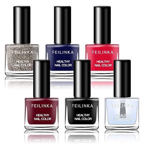 Abitzon Non Toxic Nail Polish Set Eco Friendly Easy Peel Off & Quick Dry Water Based Nail Polish (6 Bottles)