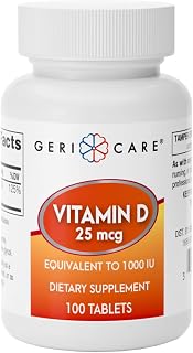 GeriCare Vitamin D 25mcg Tablets, Promotes Healthy Bones & Immune Support, Dietary Supplement, 100 Count (Pack of 1)