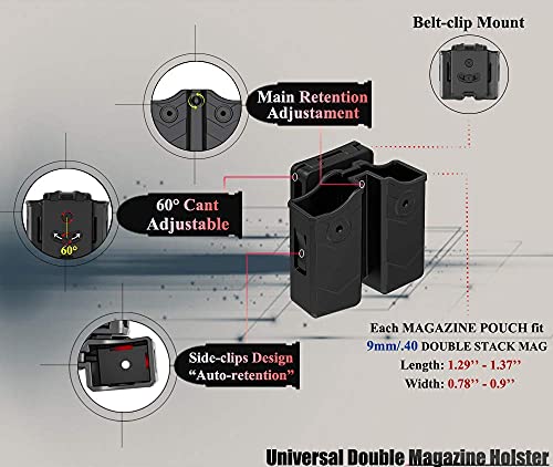 Double Magazine Holster Fit 9Mm/40/45 Double Stack Magazines, Universal Magazine Holder With Adjustable Belt Clip For Glock/S&W M&P/Sig/Taurus/Beretta Mag Pouch #TOP3