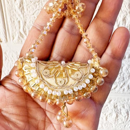 Image of Adikala Craft Store Handmade Ethnic Latkan Tassel Set of 2 for Saree Pallu, Blouse, Suits, Dupatta, Lehenga Decor (Golden Cushion)