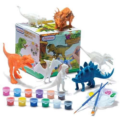 Prextex Dinosaur Painting Kit for Kids - Decorate Your Own Dinosaur Figurines 13-Piece Arts and Craft Activity Set for Boys and Girls Dinosaur Toys