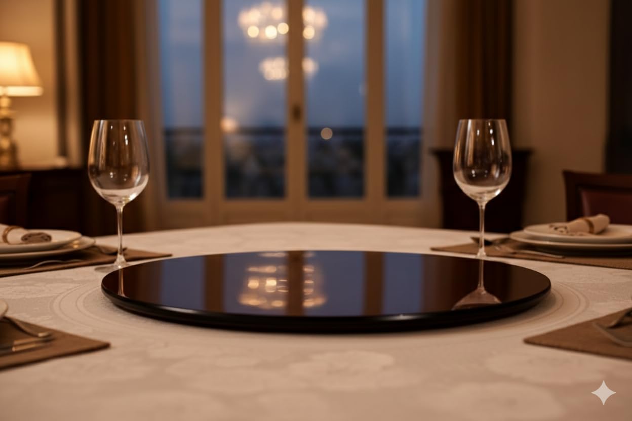 KLM Systems Revolving Glass Table Top in Sat Brown | Revolving Tray for Dining Table | Lazy Susan Revolving Toughened Glass Dining Table Centerpiece with Revolving disc Round (30 INCHES) 4