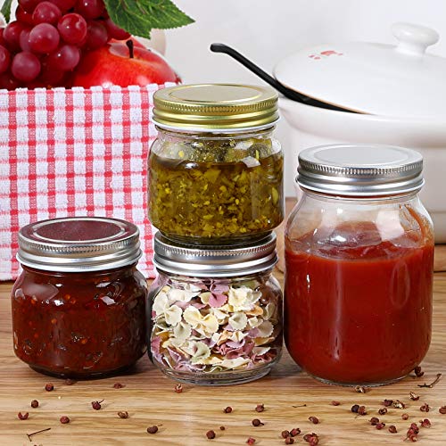 Mason Jars, Catsayer 24Pack Premium Glass 8oz Canning Jars with Lids Wide Mouth Spice Storage for Honey Caviar Jelly Jams Baby Foods Wedding Favors