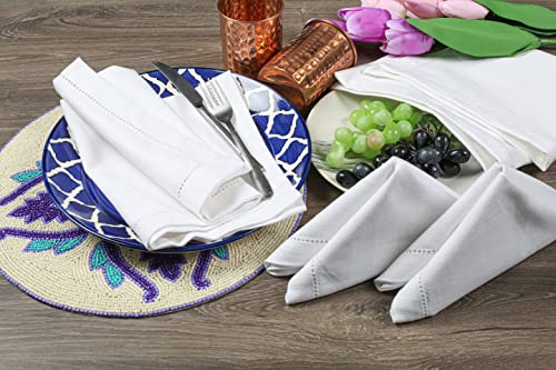 White Cotton Cloth Dinner Napkin - Set Of 12 - With Hemstith 18X18 Inch Durable Reusable Machine Washable Beautiful & Elegant Napkin For Dinning Table Décor/Wedding/Party/Christmas & Everyday Use #TOP3