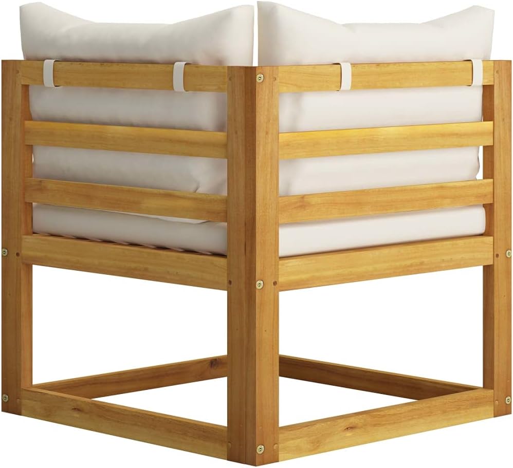 vidaXL Solid Acacia Wood 2-Seater Patio Bench with Cream White Cushions – Outdoor Sofa with Configurable Modular Design, Weather Resistant, Requires Assembly