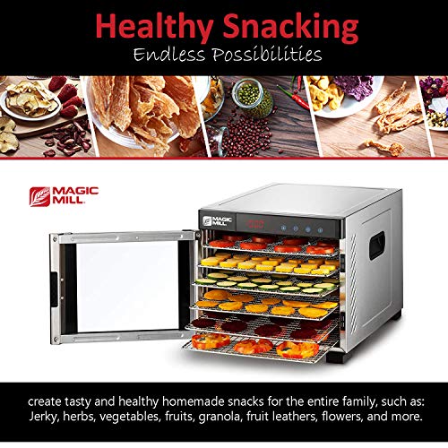 Magic Mill Food Dehydrator Machine | 6 Stainless Steel Trays | Dryer For Jerky, Dog Treats, Herb, Meat, Beef, Fruit | Keep Warm Function, Digital Timer And Temperature Control, Equipped Safety Over-Heat Protection, Etl Approved - (Mfd-6060) #TOP1